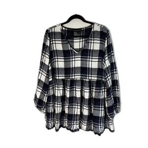 Lane Bryant White and Navy Plaid Shirt Size 1X (18/20)